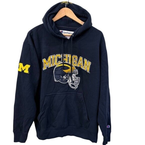 Michigan Football Hoodie Sweatshirt Champion Large Wolverines College Spell Out - Picture 1 of 10